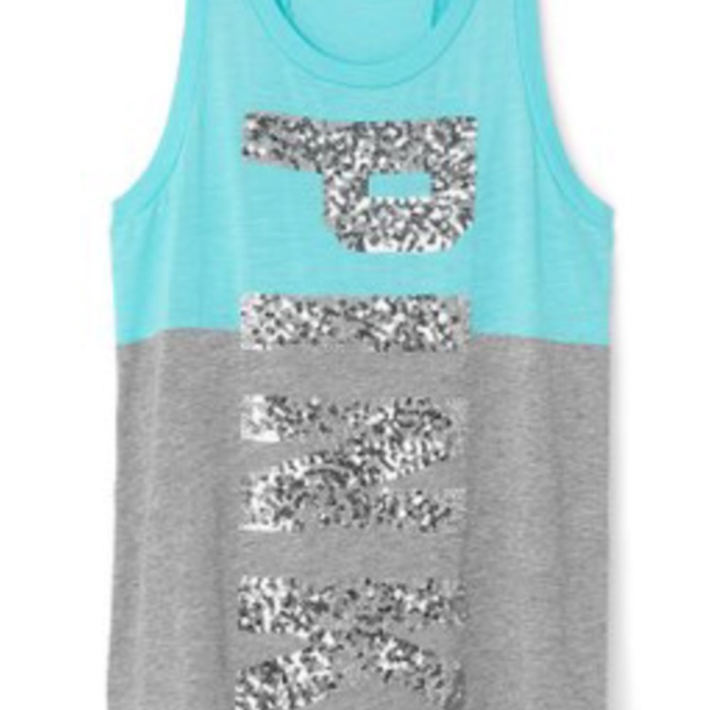 PINK Bling Blue&Grey Tank Size S - Picture 1 of 4